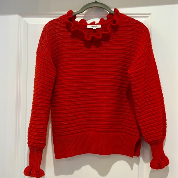 Madewell Red Crew Sweater - ruffle at neck - Picture 1 of 3